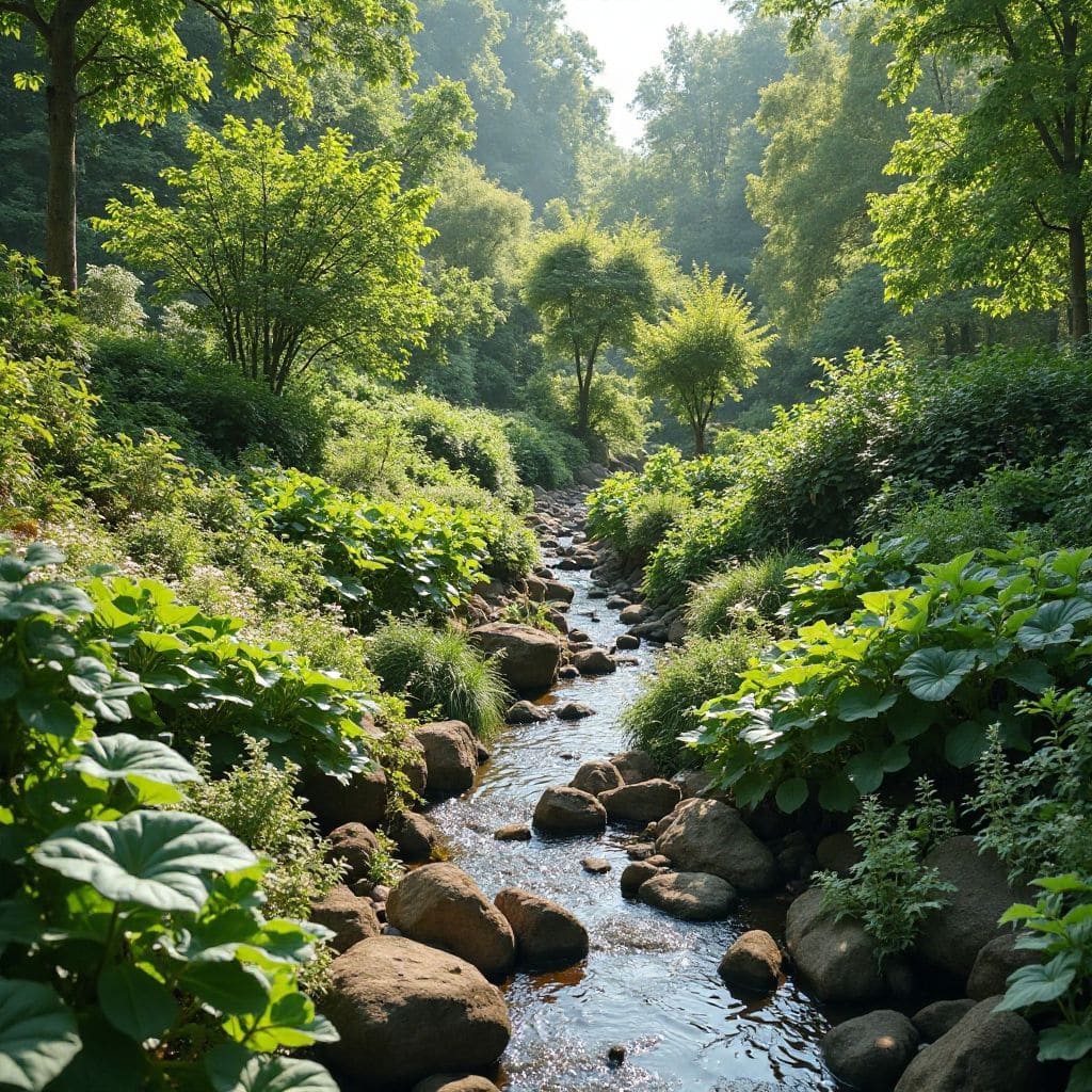Permaculture garden with diverse plant species